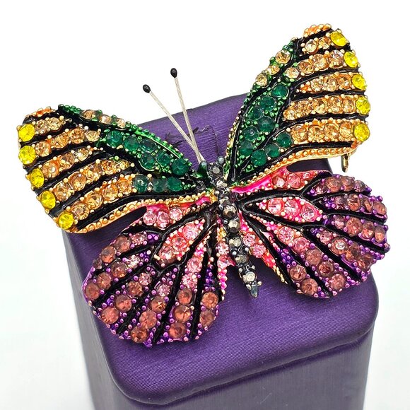 Stunning BUTTERFLY Pave' Multi Color Rhinestones Brooch Pin Pink, Purple, Green - Picture 5 of 10